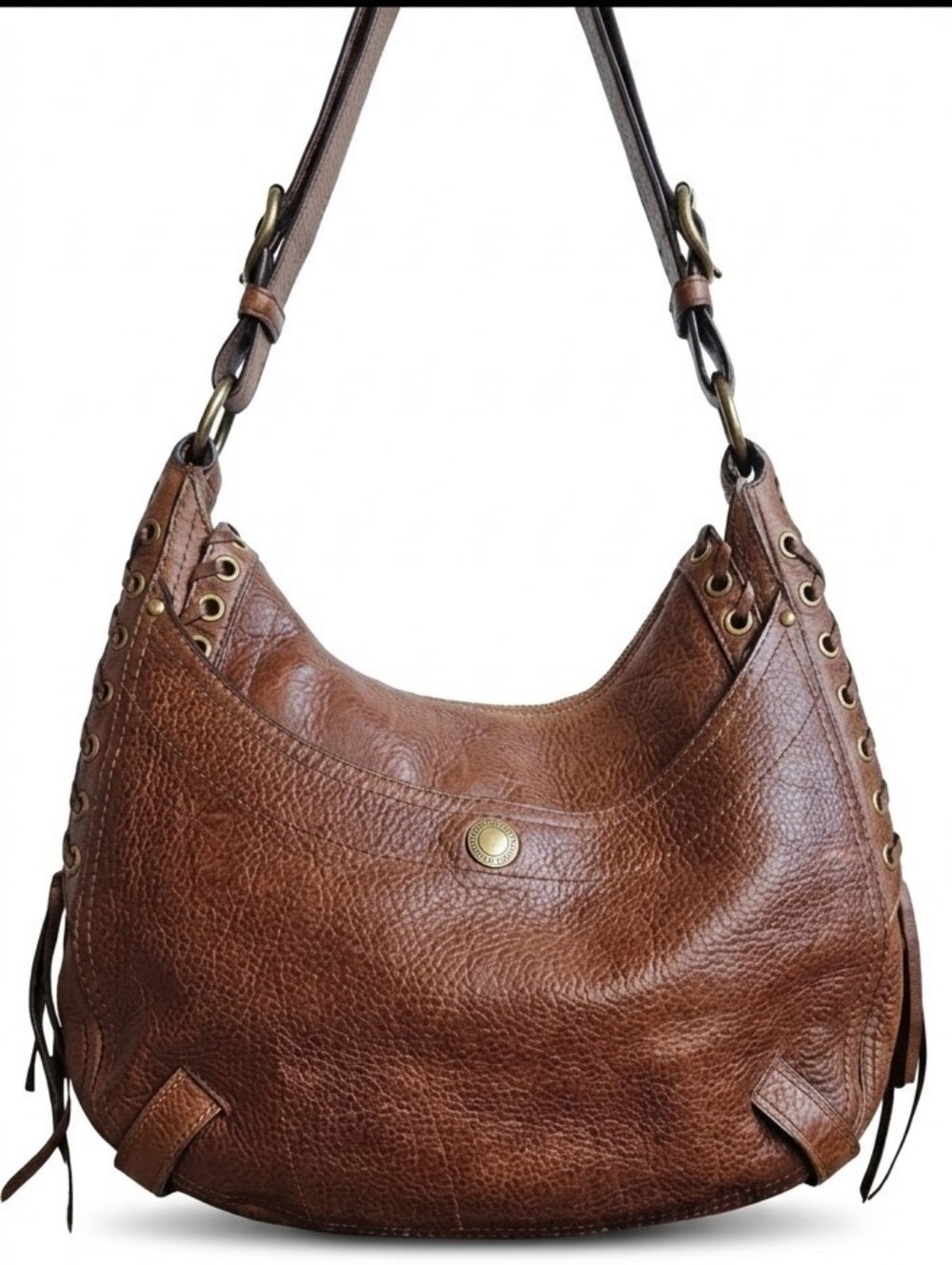 COACH Archival Abbey Grommet Lace Pebbled Leather Hobo 10971 Tobacco Brown EUC - Picture 6 of 12